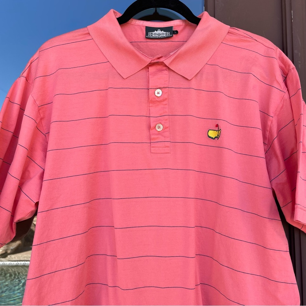 Masters Men’s Coral Striped Golf Polo